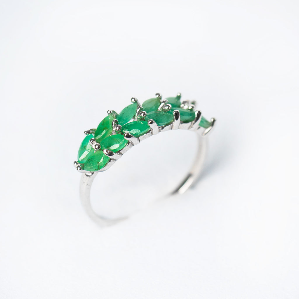 14k anillo esmeraldas oro blanco