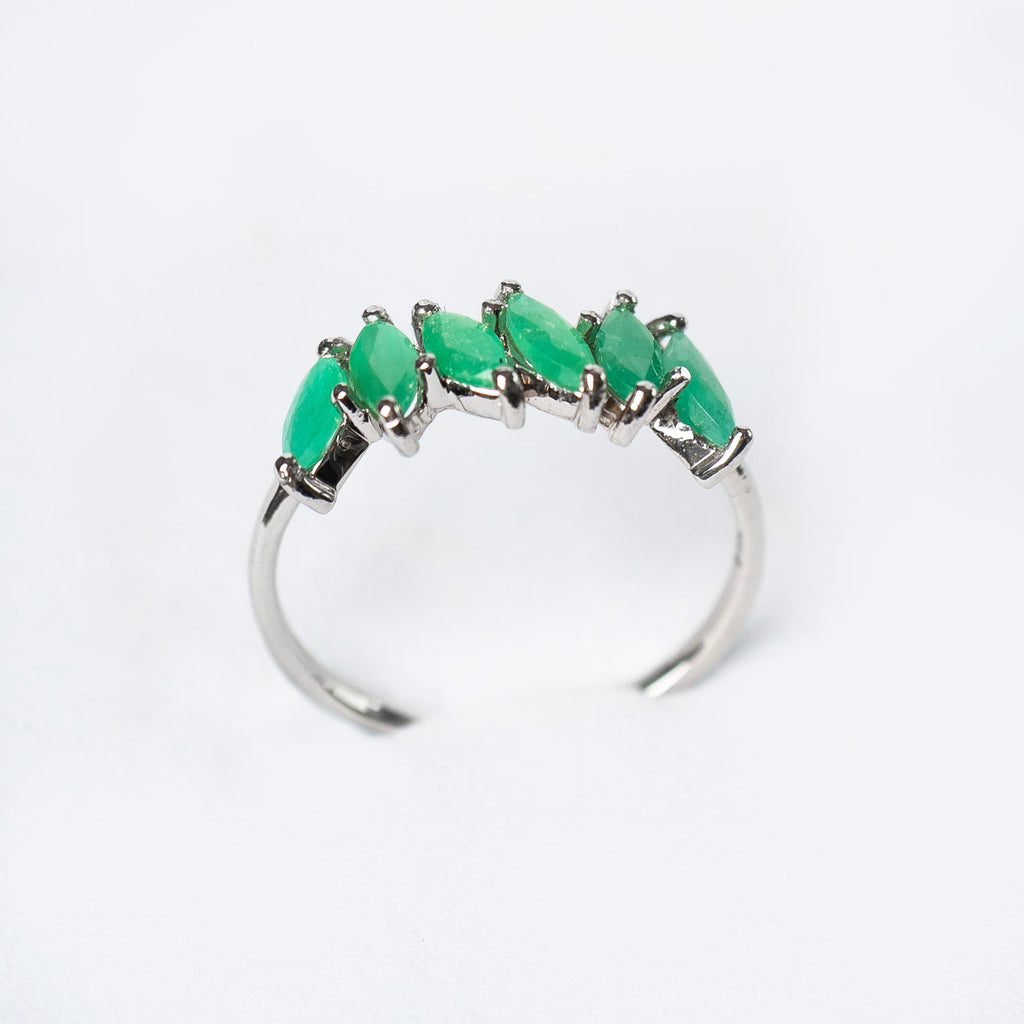 14K Anillo oro blanco esmeraldas