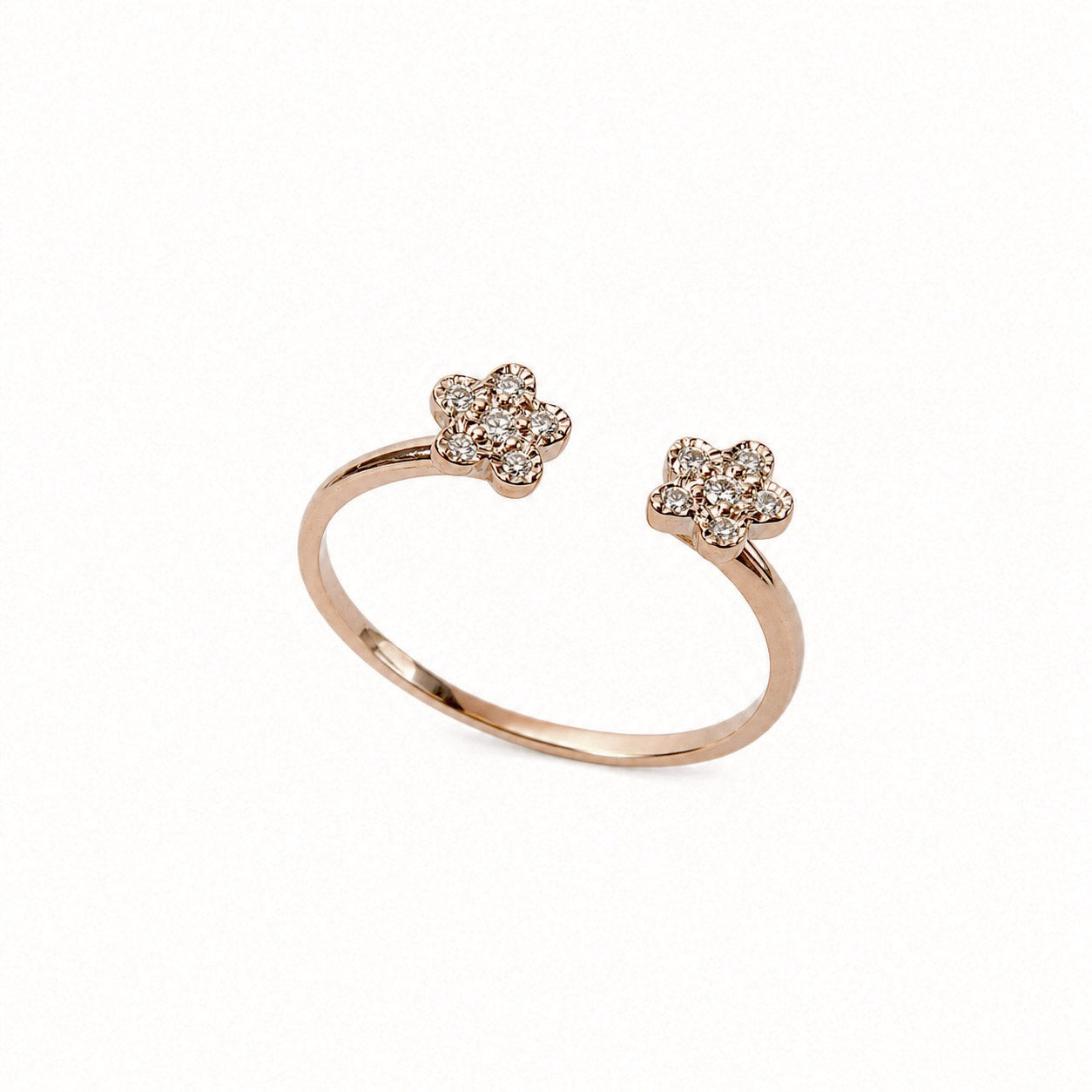 ANILLO ABIERTO FLORES ZIRCONIA ORO ROSA 14K
