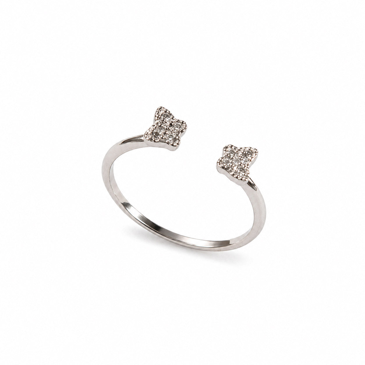 ANILLO ABIERTO MARIPOSAS ZIRCONIA ORO BLANCO 14K