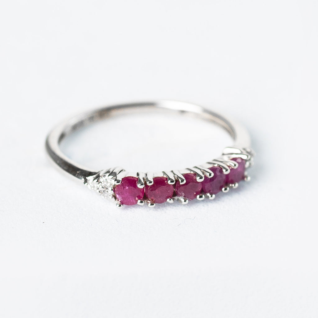 14k anillo rubíes con diamantes oro blanco