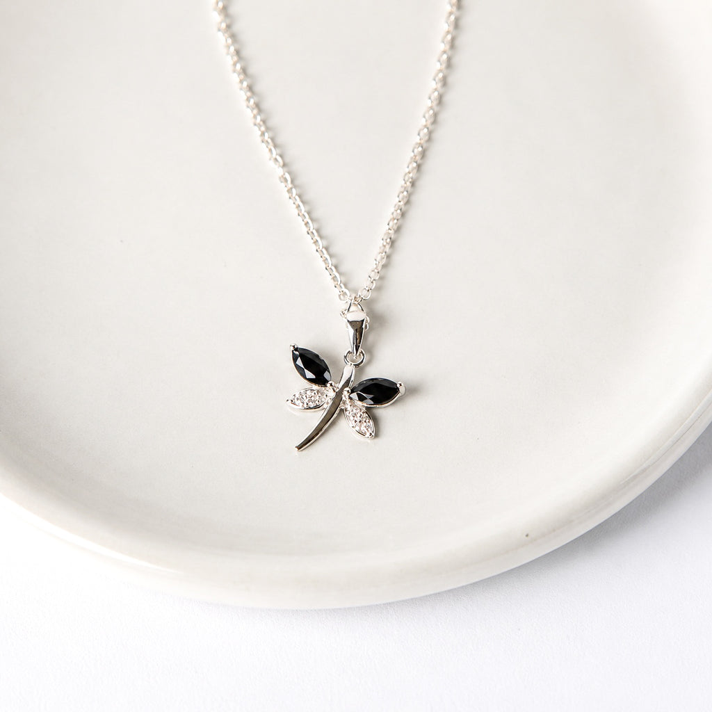 14k dije oro blanco de libélula zafiro diamante sin cadena