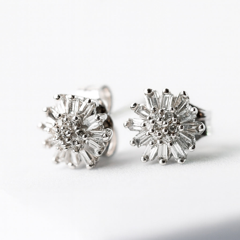 14K Aretes oro blanco diamante