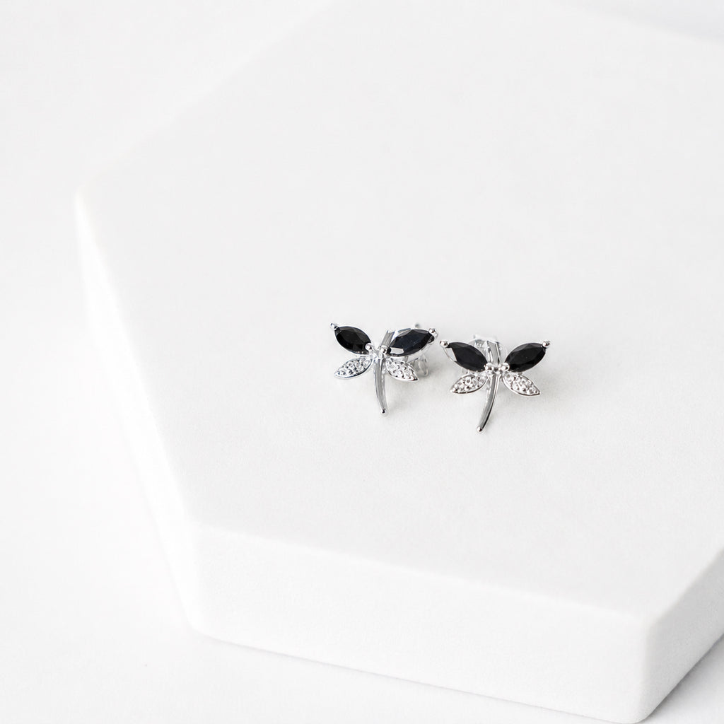 14k aretes oro blanco de libélula zafiro diamante