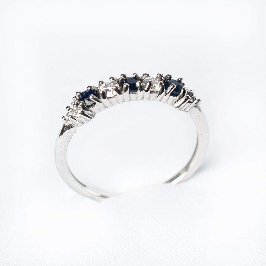14k anillo zafiros diamantes oro blanco