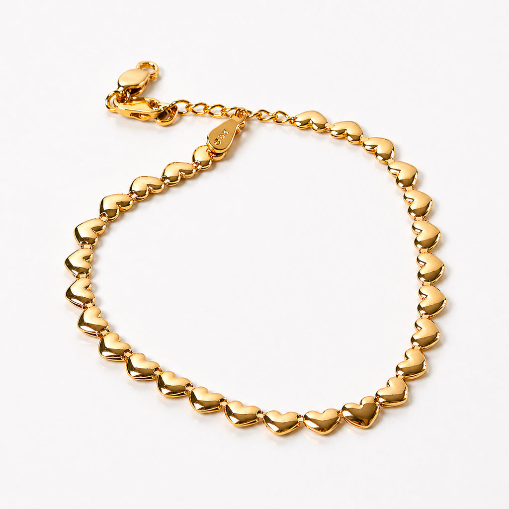 PULSERA CORAZONES ORO AMARILLO 14K