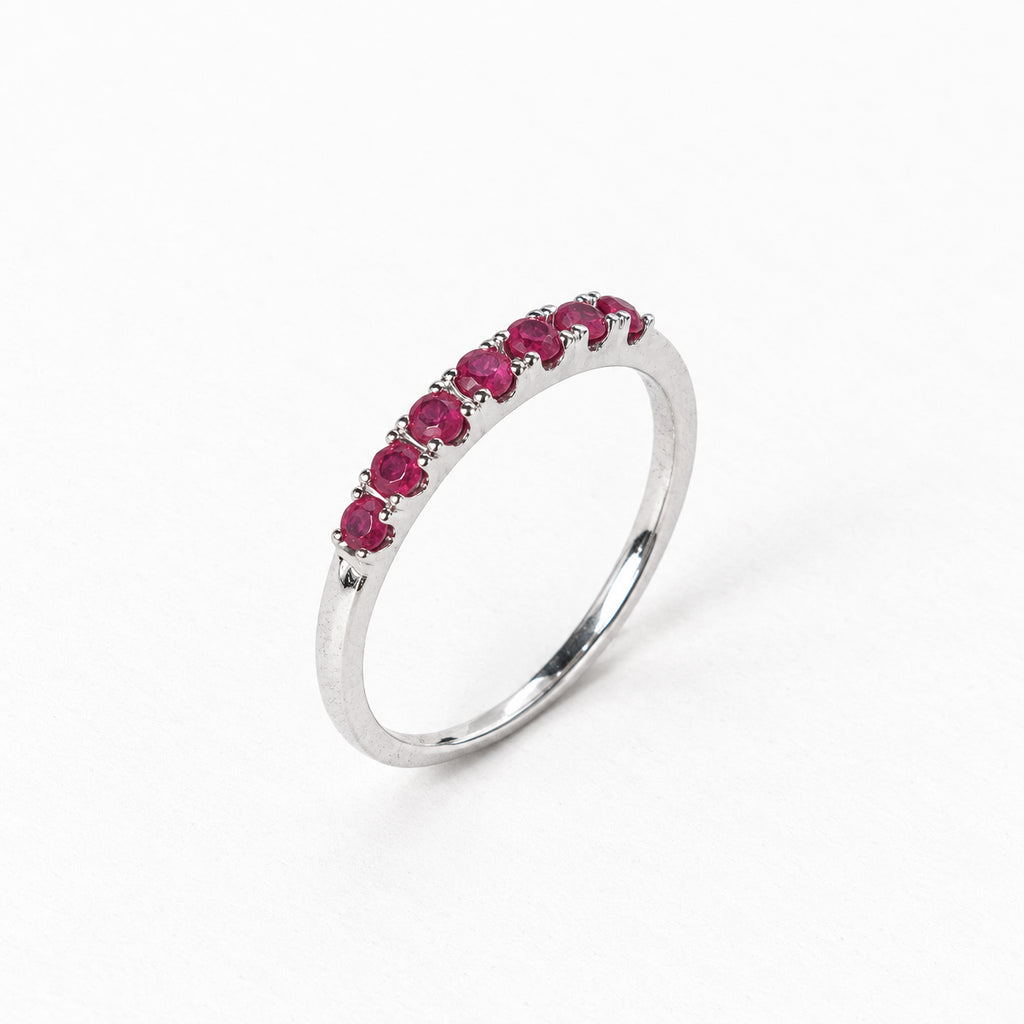 14K Anillo oro blanco rubíes