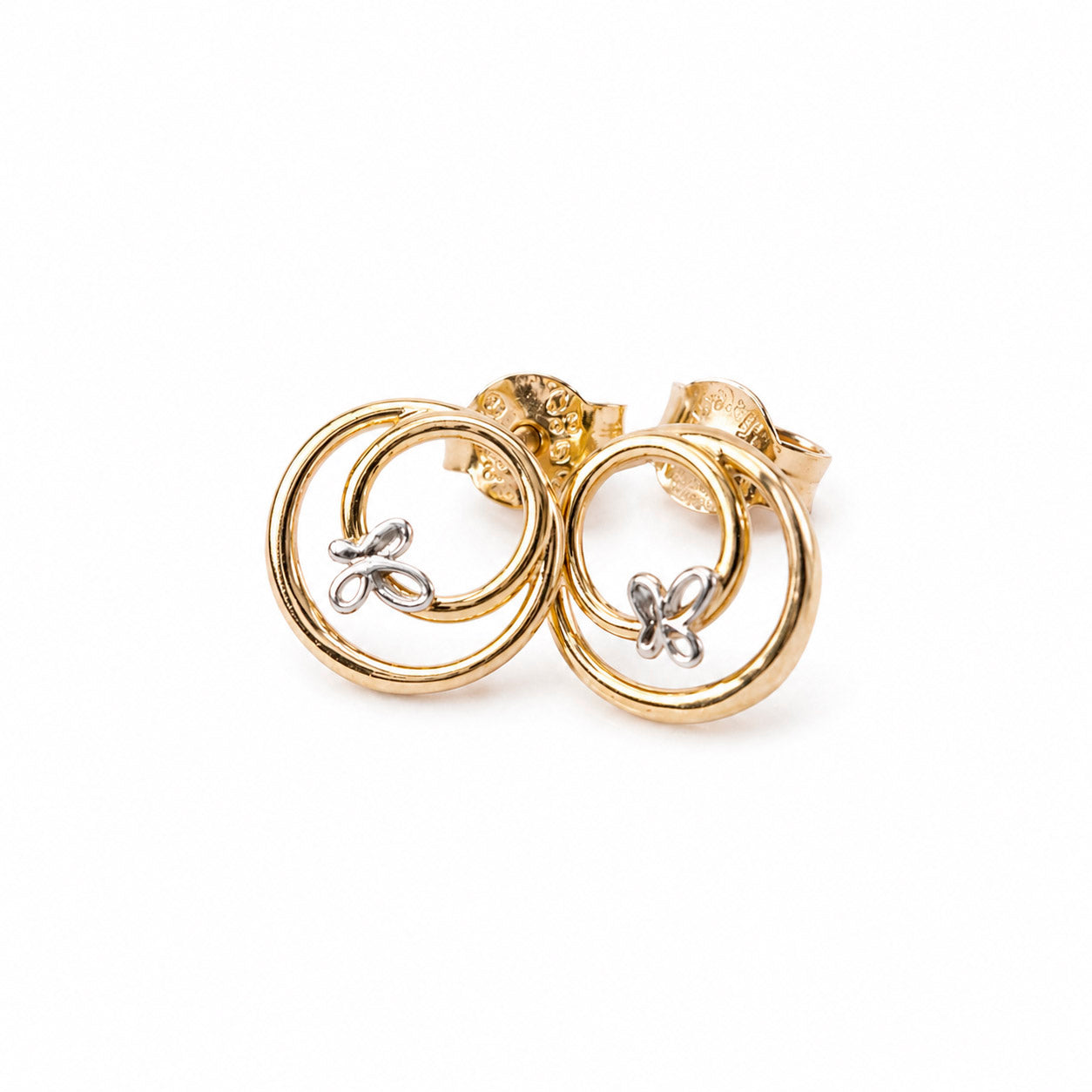 BROQUELES DOBLE CIRCULO EN ORO AMARILLO 14K