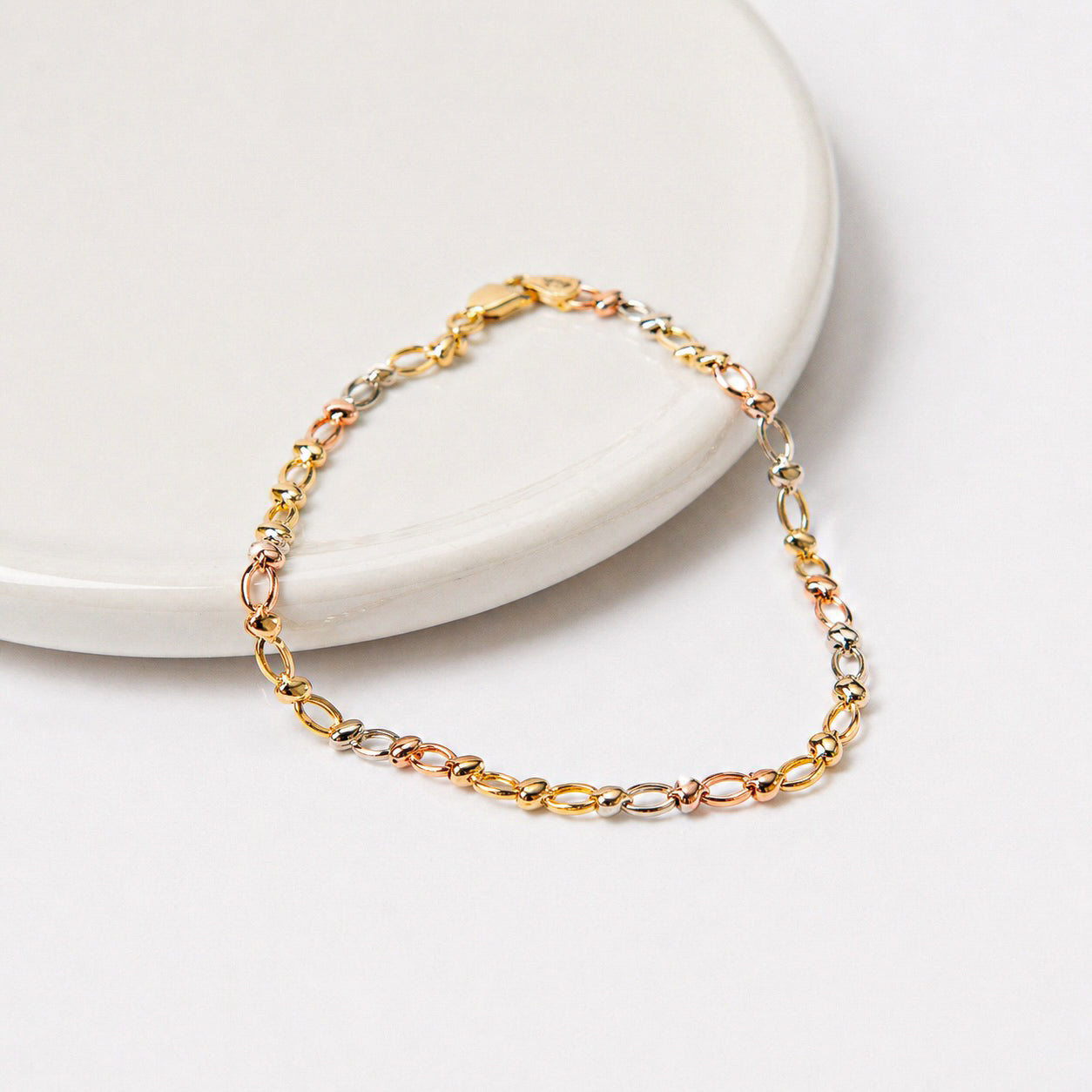 PULSERA OVALOS 3 OROS DE 14K
