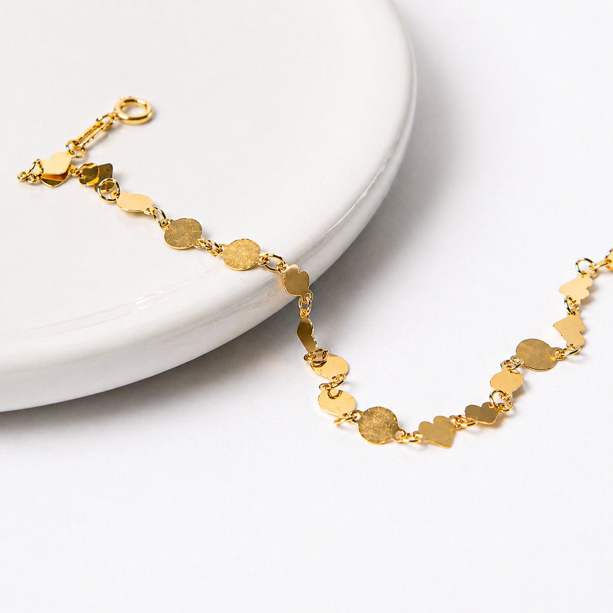 PULSERA CIRCULOS Y CORAZONES EN ORO AMARILLO 14K
