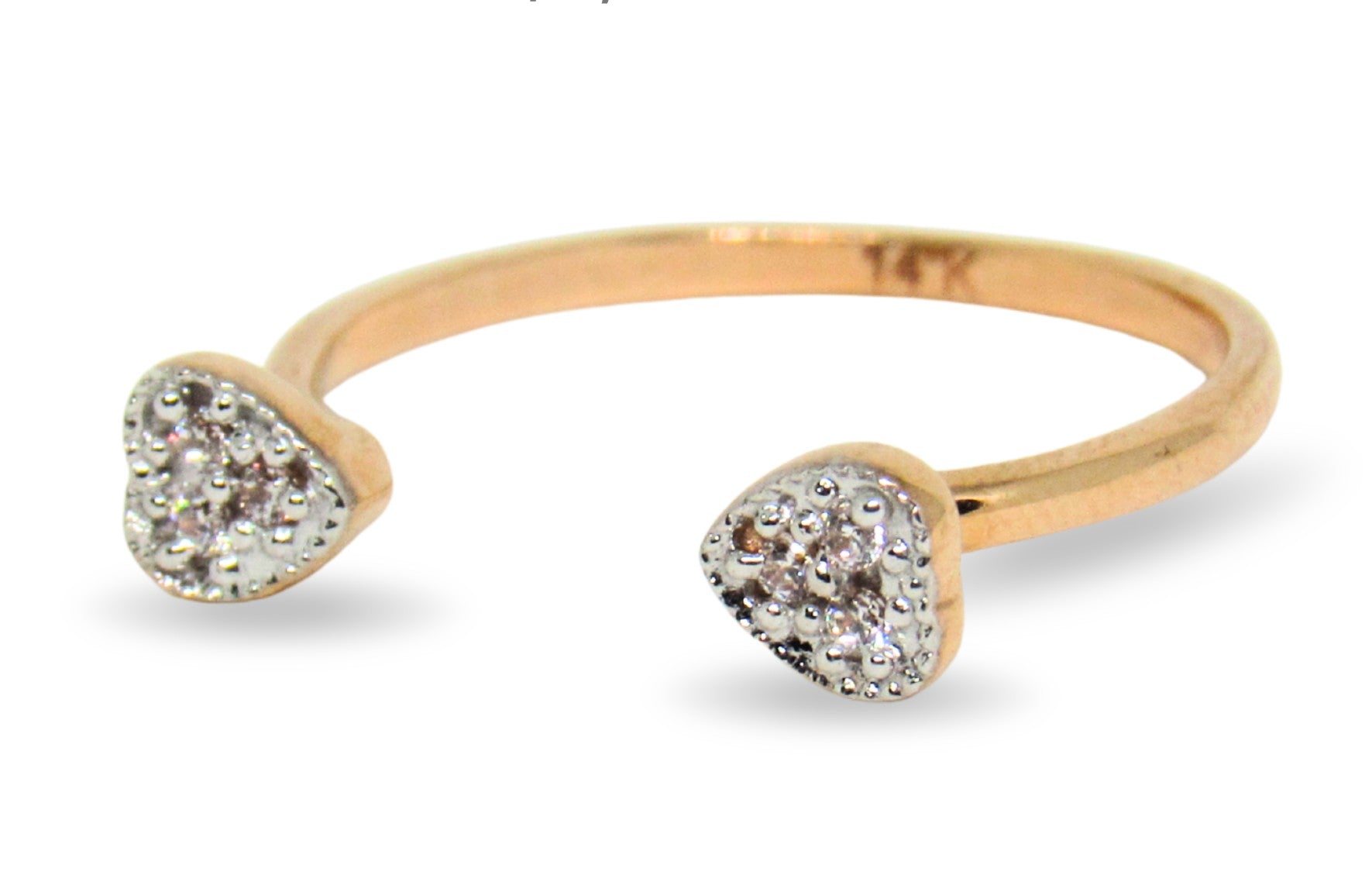 ANILLO ABIERTO CORAZONES ZIRCONIA ORO ROSA 14K