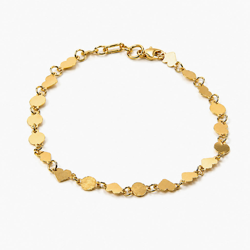 PULSERA CIRCULOS Y CORAZONES EN ORO AMARILLO 14K