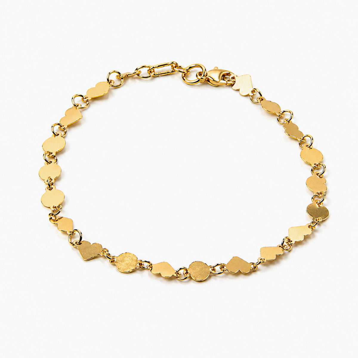 PULSERA CIRCULOS Y CORAZONES EN ORO AMARILLO 14K
