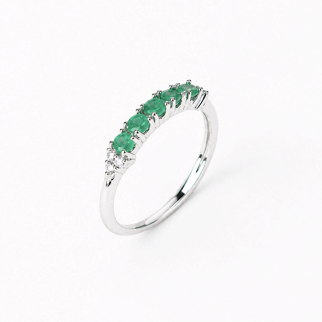 14K Anillo oro blanco esmeraldas diamantes