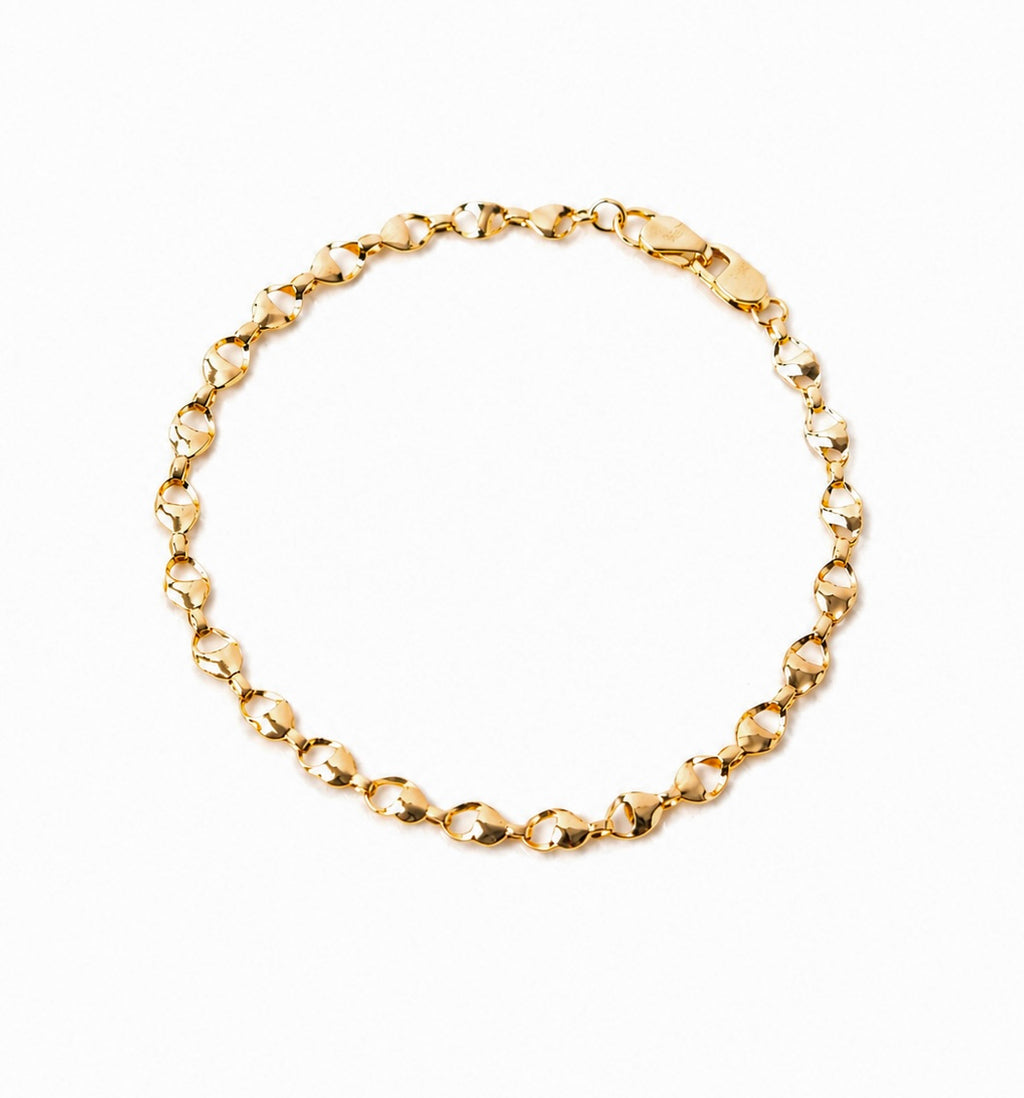 PULSERA MITAD CORAZONES ORO AMARILLO 14K