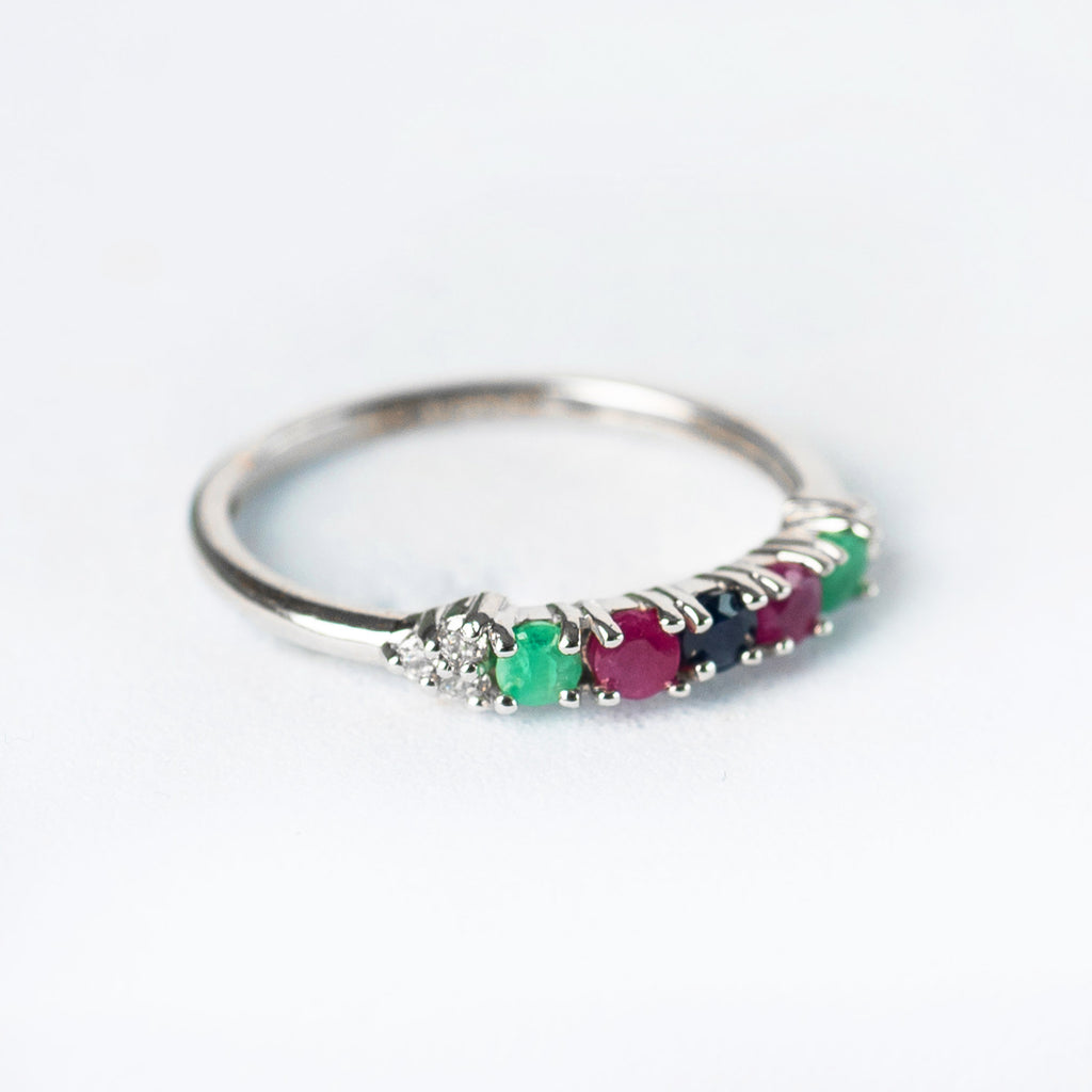 14K Anillo oro blanco coctel diamantes