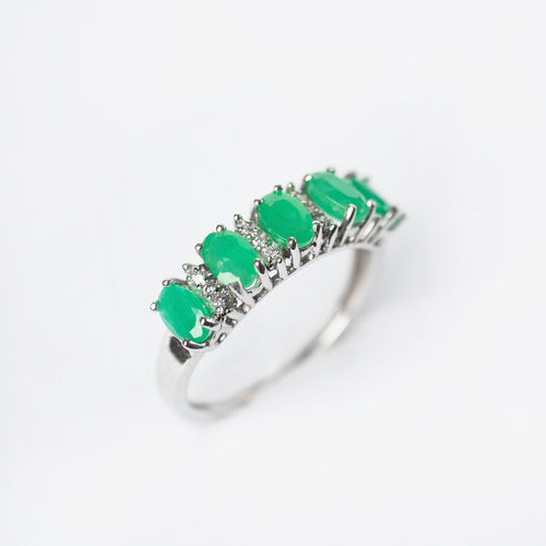 14k anillo esmeraldas diamante oro blanco