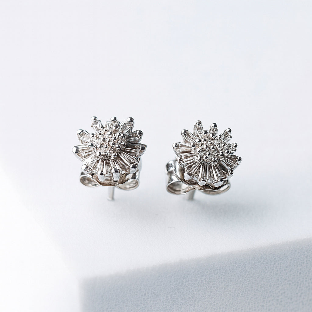 14K Aretes oro blanco diamante