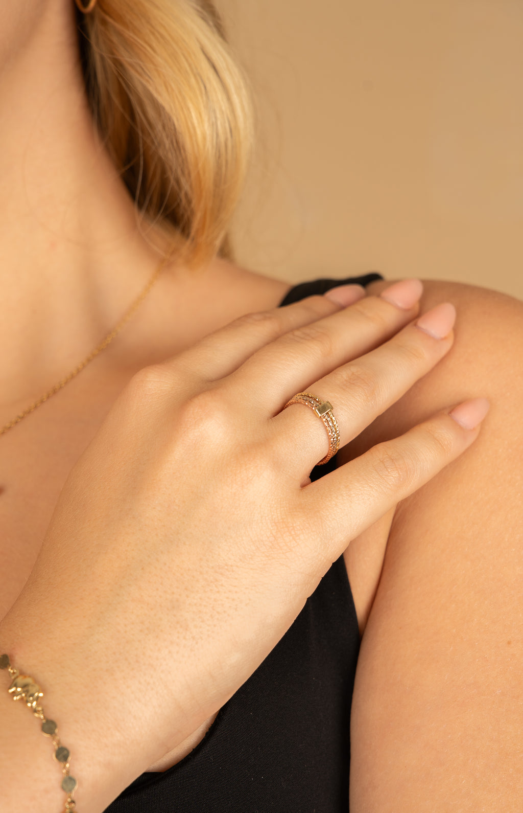 ANILLO TRIPLE EN 3 OROS DE 14K