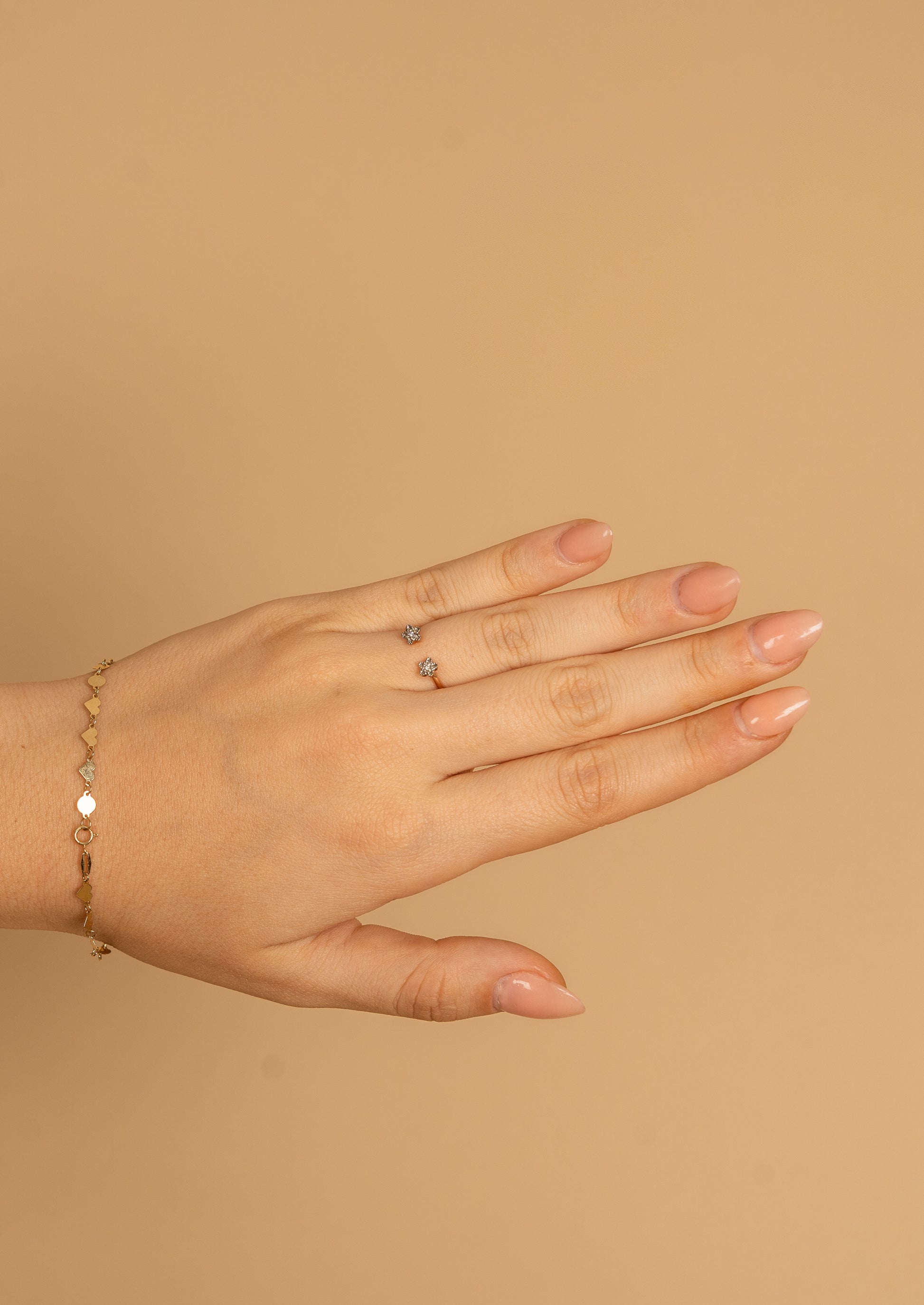 ANILLO ABIERTO FLORES ZIRCONIA ORO ROSA 14K