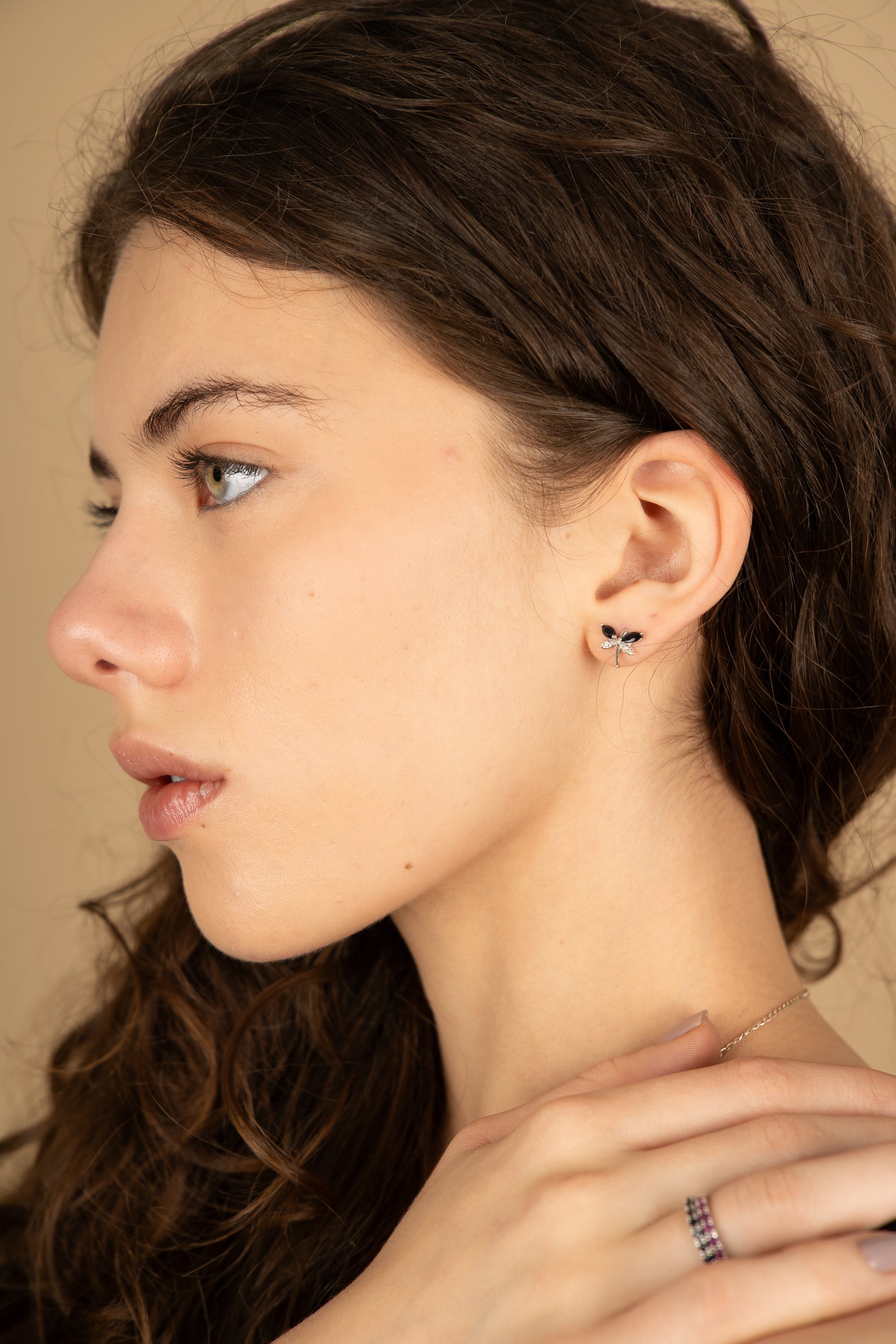 14k aretes oro blanco de libélula zafiro diamante