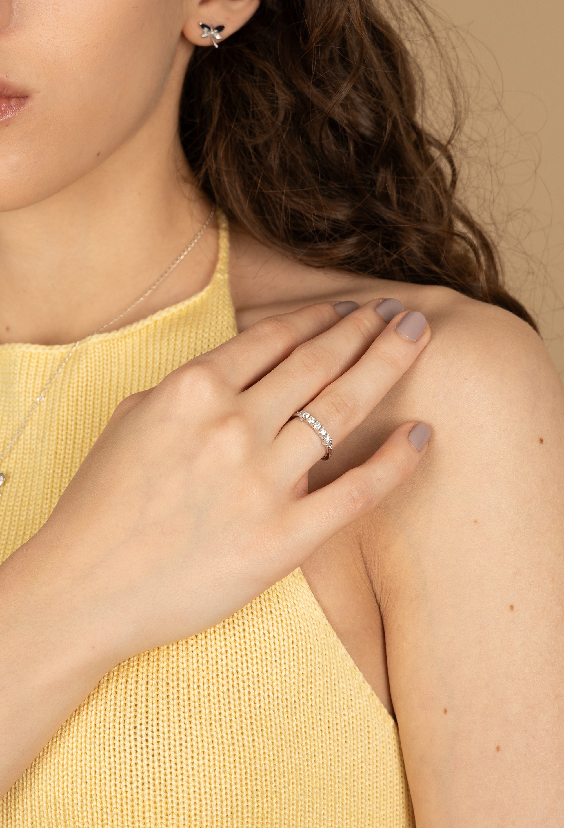 14K Anillo oro blanco diamantes de laboratorio