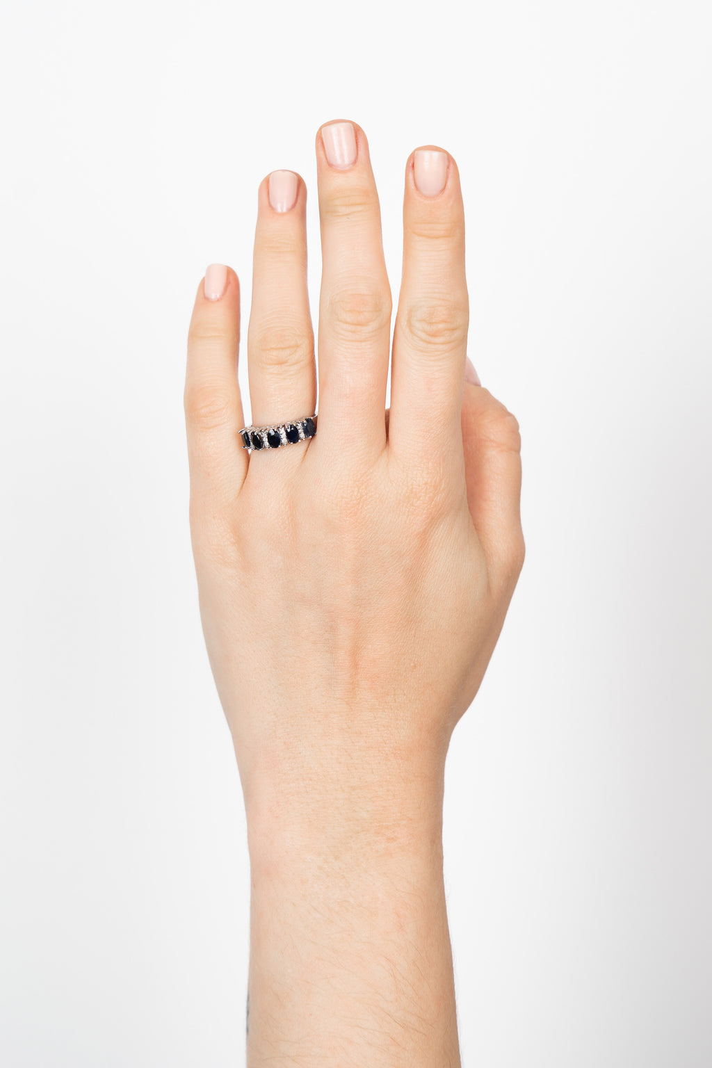 14k anillo zafiros diamantes oro blanco