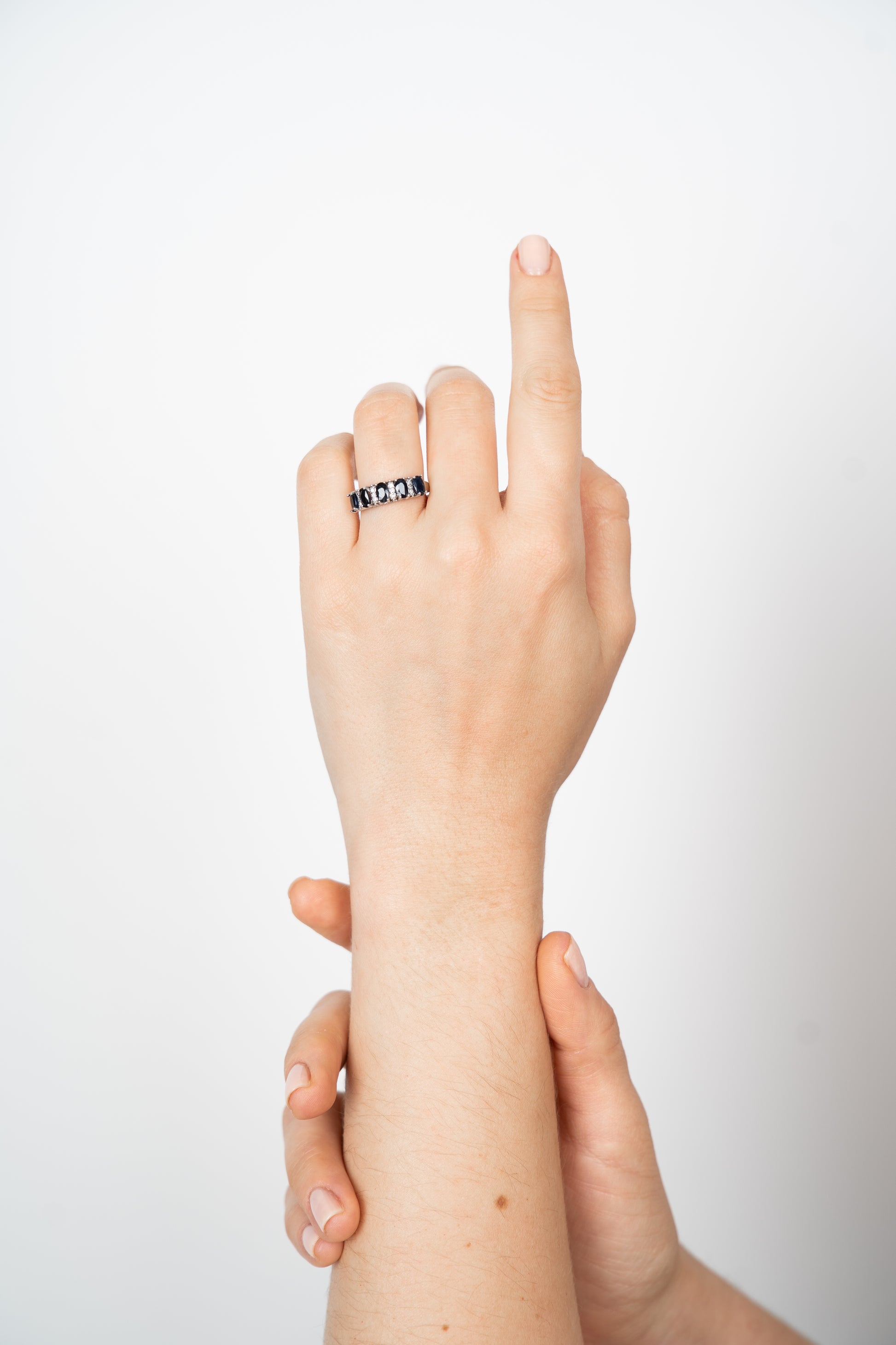 14k anillo zafiros diamantes oro blanco