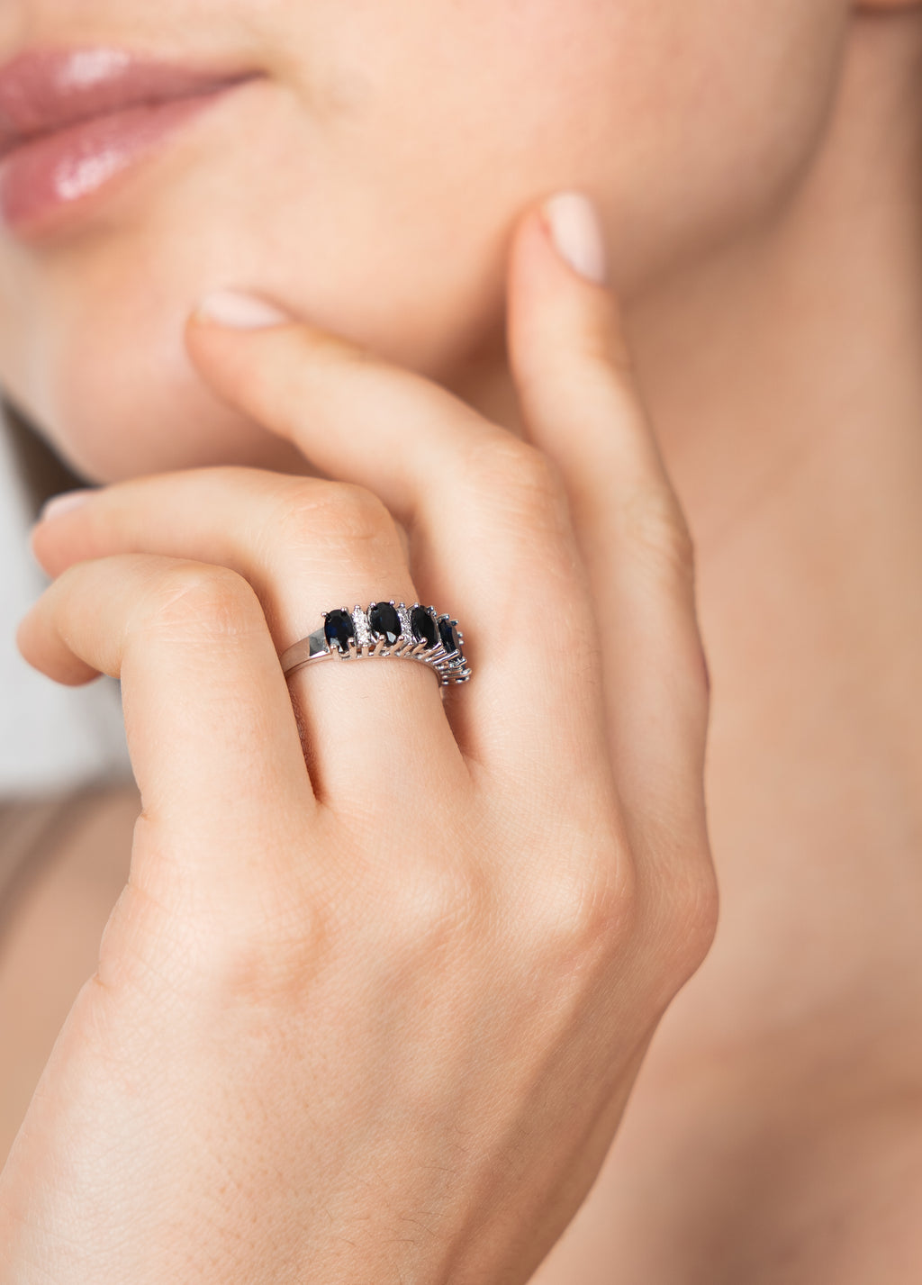 14k anillo zafiros diamantes oro blanco