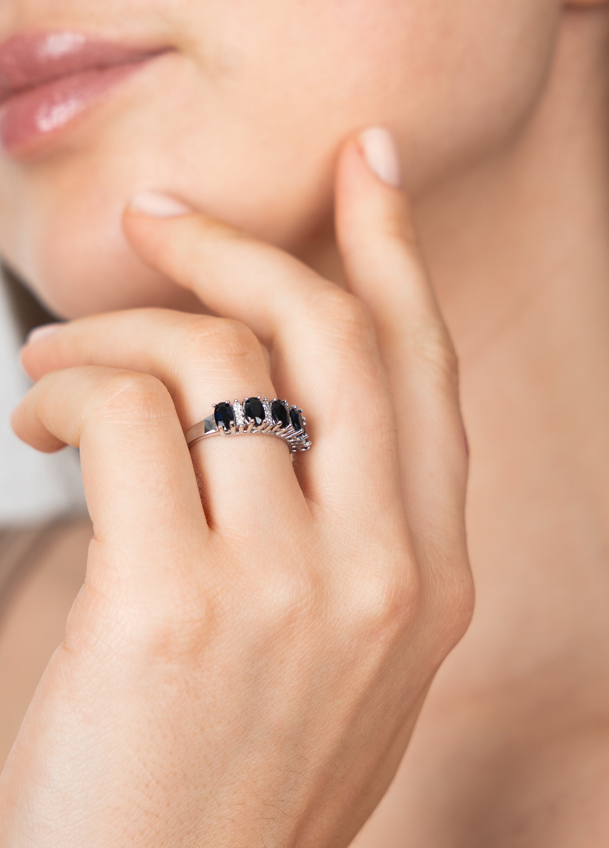 14k anillo zafiros diamantes oro blanco