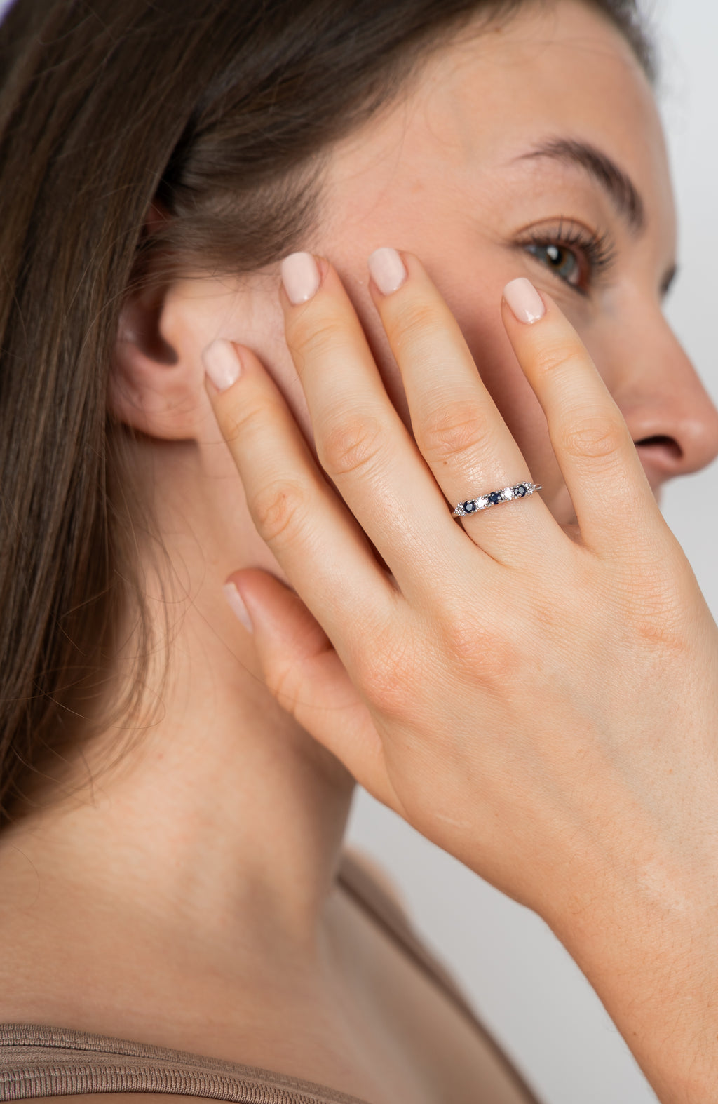 14k anillo zafiros diamantes oro blanco