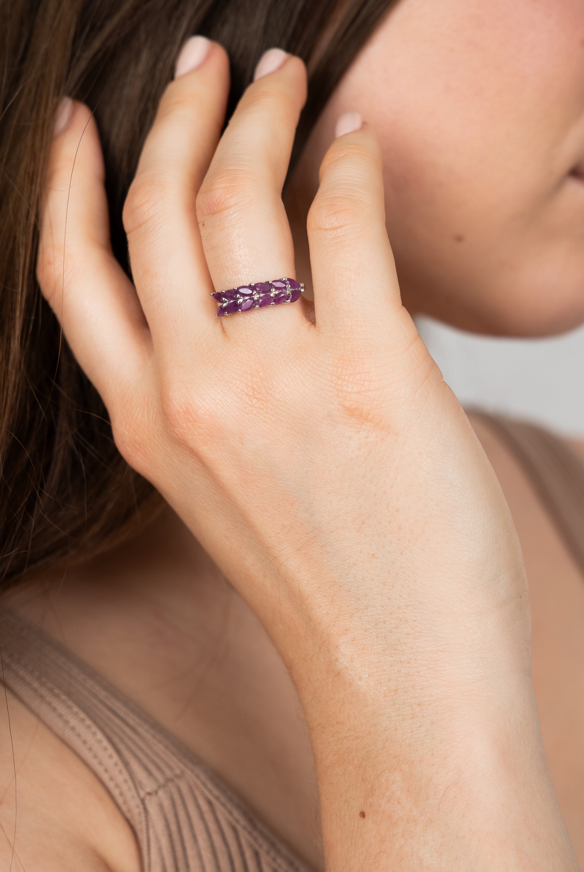 14k anillo rubíes oro blanco