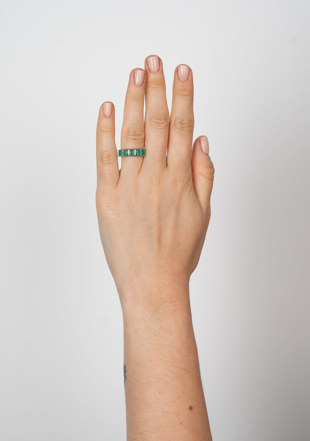 14k anillo esmeraldas diamante oro blanco