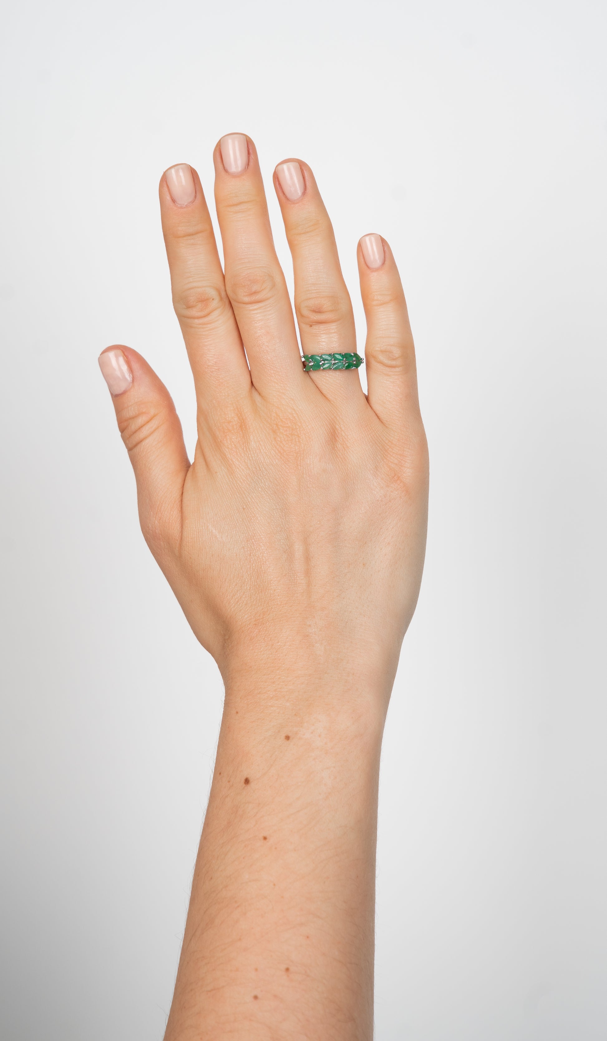 14k anillo esmeraldas oro blanco