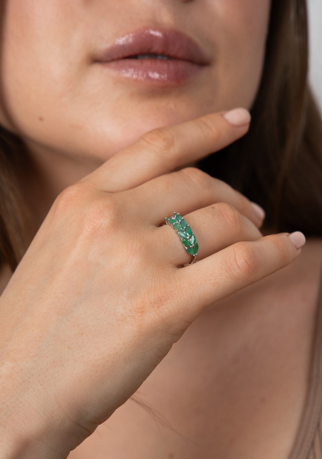 14k anillo esmeraldas oro blanco