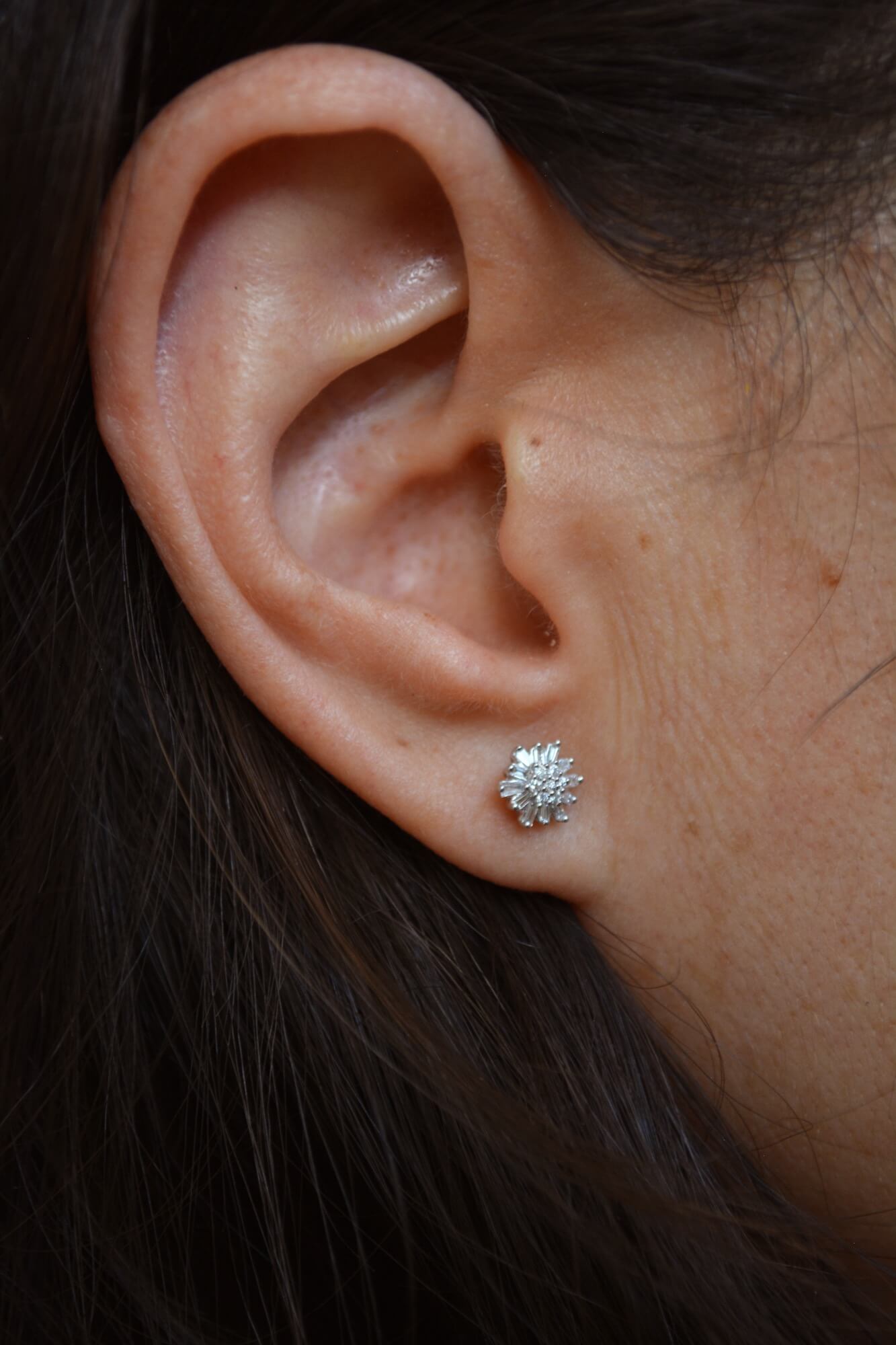 14K Aretes oro blanco diamante