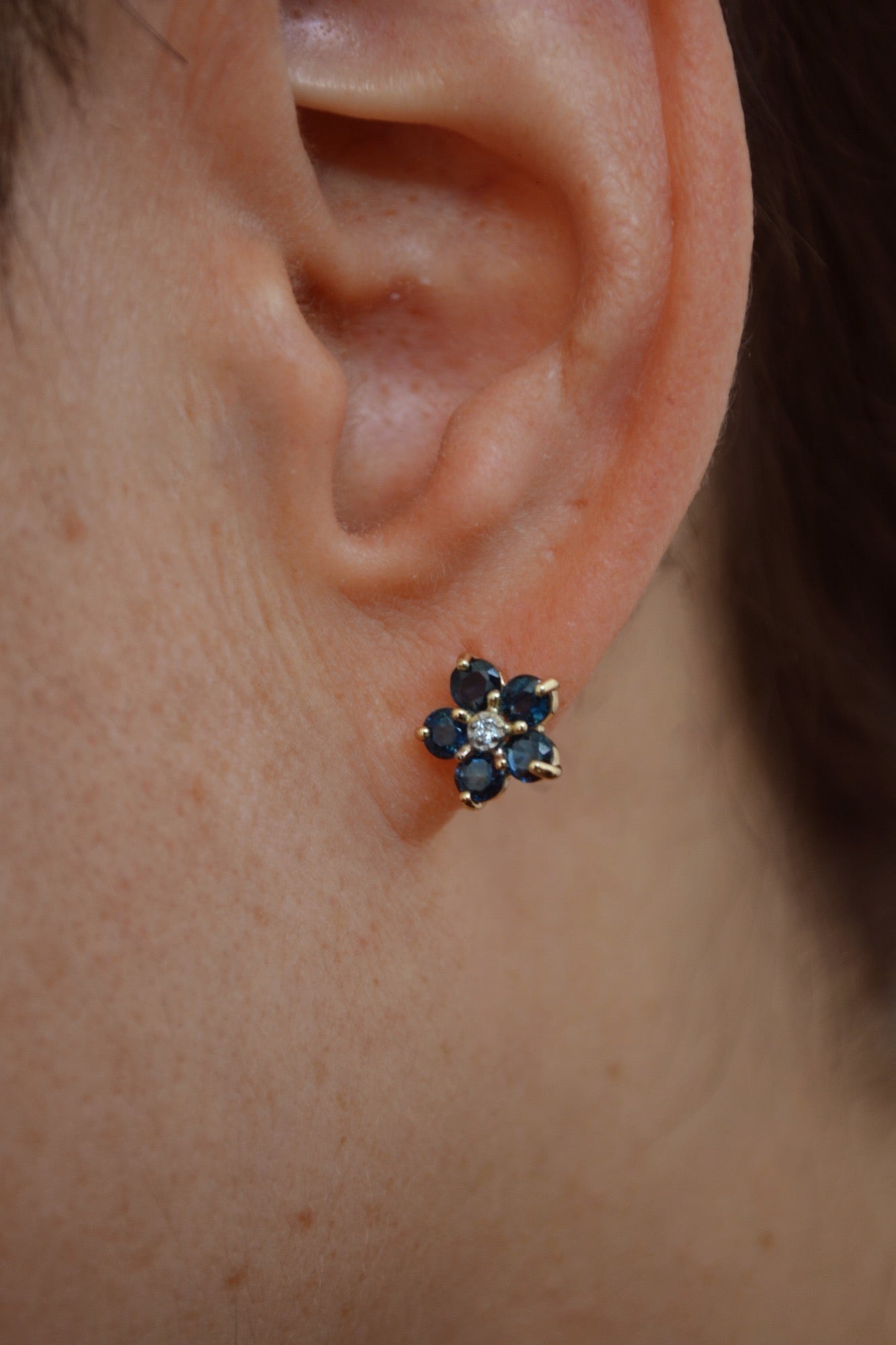 14K Aretes oro amarillo zafiro diamante