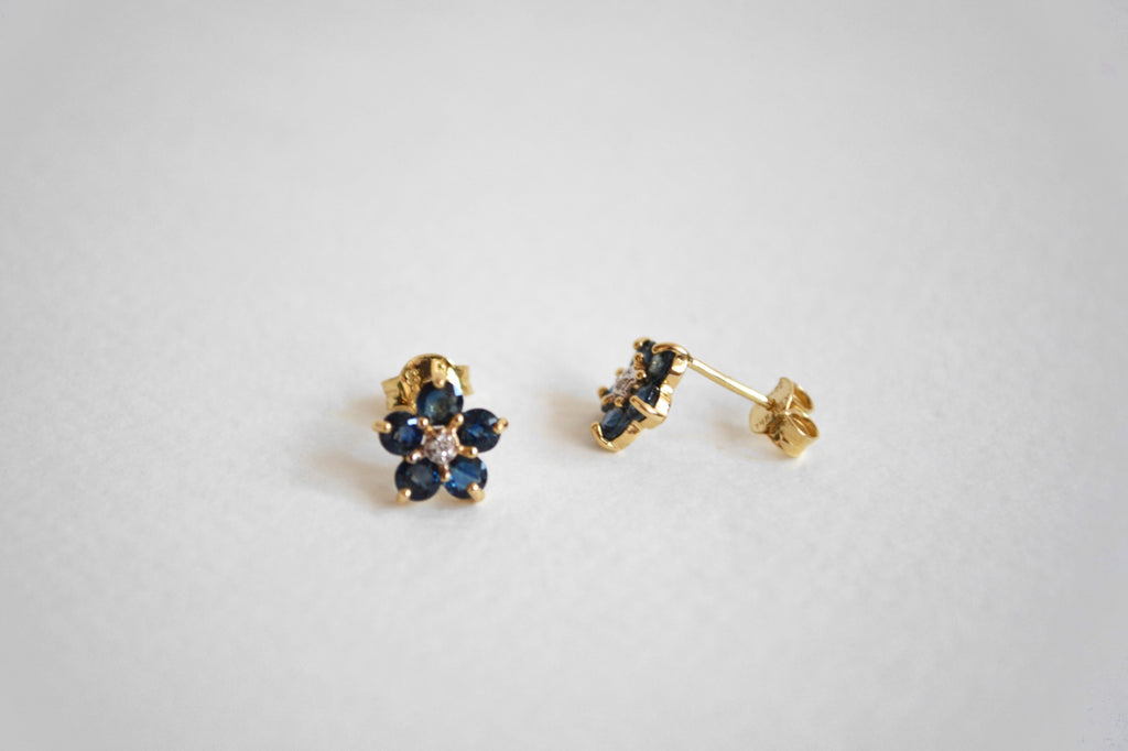 14K Aretes oro amarillo zafiro diamante
