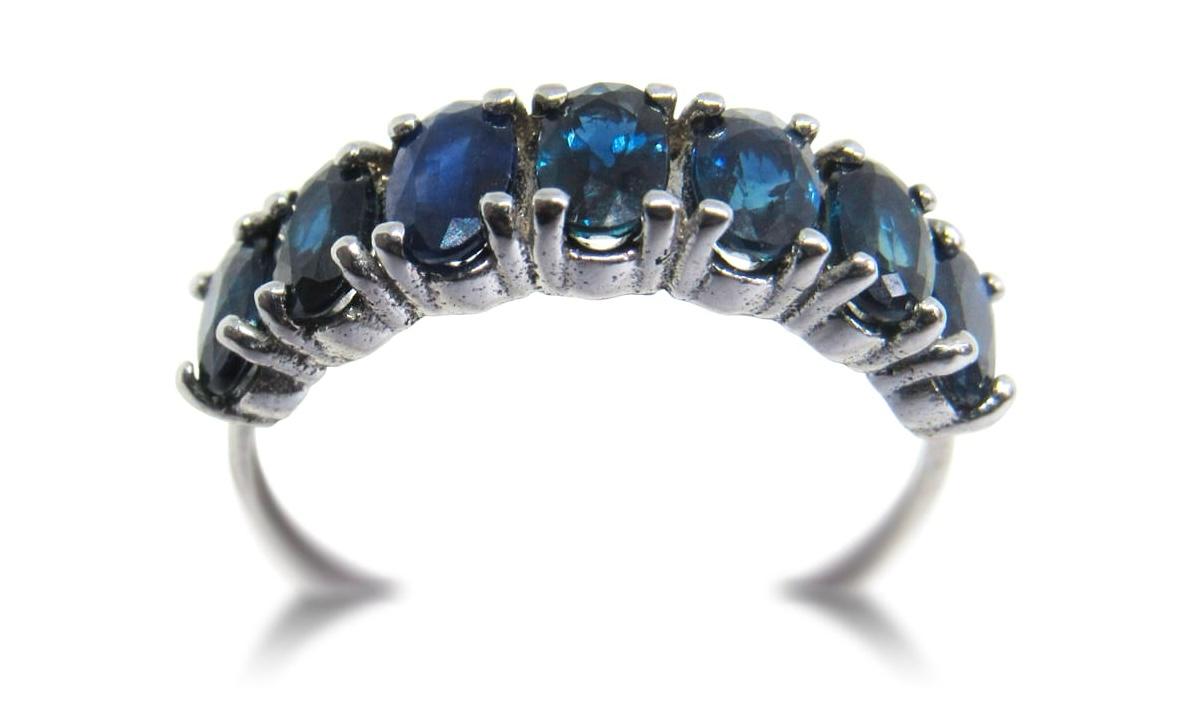 14K Anillo oro blanco zafiros