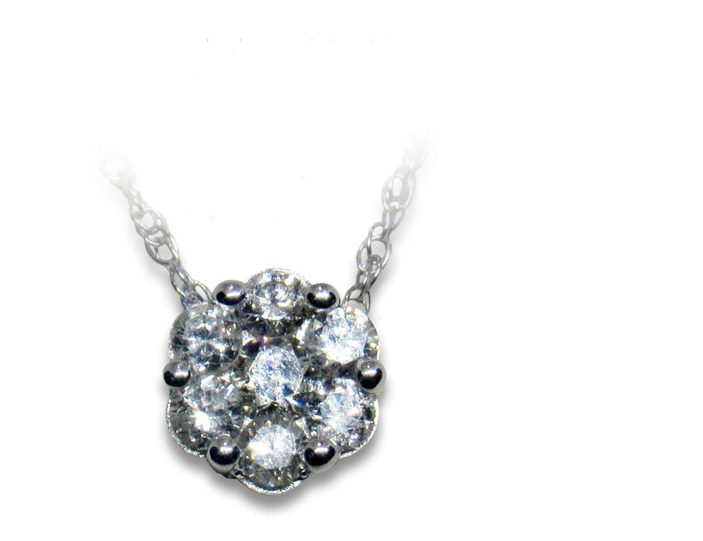 14k Collar en oro blanco con flor de diamantes