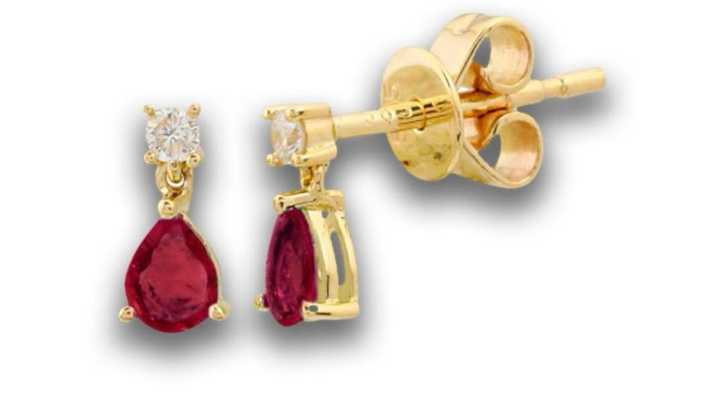 14K Aretes oro amarillo rubí diamante